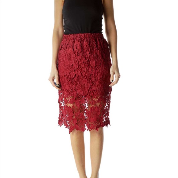 Deep red midi lace skirt - Picture 1 of 6